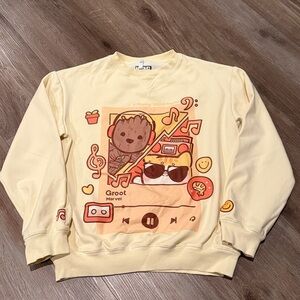 Marvel x Ebiko Groot Playlist Adult Crewneck Sweater Oversized Yellow Large